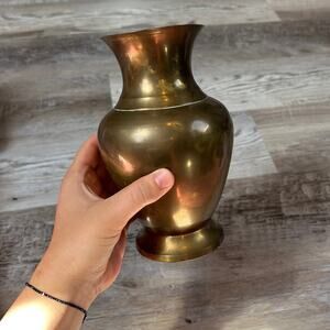 Vintage Solid Brass Vase Made in India 7.5” Etched Patina Urn Shape Boho Decor